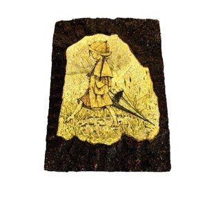 Vintage Holly Hobbie Artisan Wood Plaque Decor 7” Yellow Brown Grannycore Gift